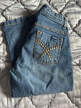 Duplex by Tyte Women's Dark Blue Embroidered Pocket Jeans capris